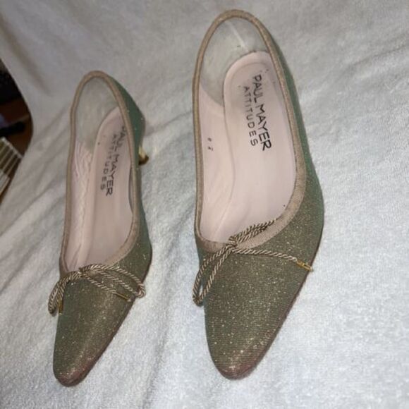 Paul Mayer Attitudes Womens Gold Sparkle Gold Kitten Heel Pumps Shoes Size 9.5 - Picture 3 of 9